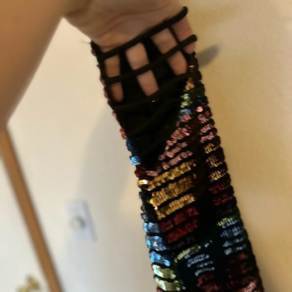 Privy Medium Sexy Party/Holiday Multicolor Sequin Striped Dress Side Cutouts
